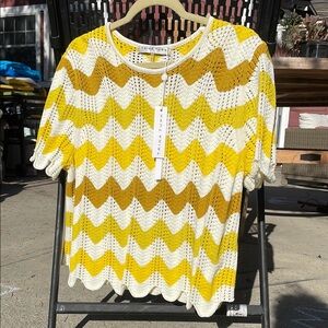 Trina Turk Yellow and White Chevron Blouse